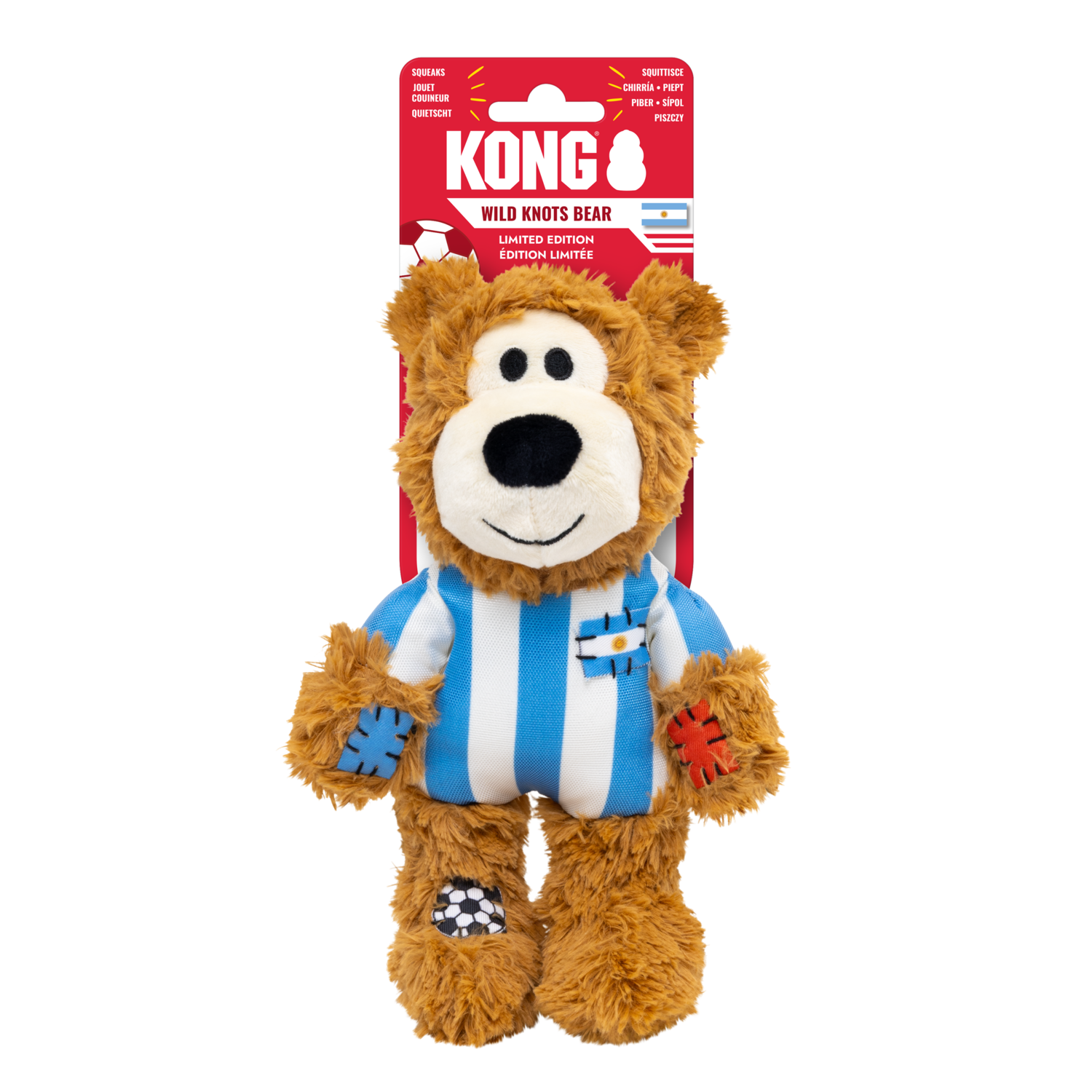 Kong Wild Knots Sport Soccer Bear Plush Tug Dog Toy, Argentina