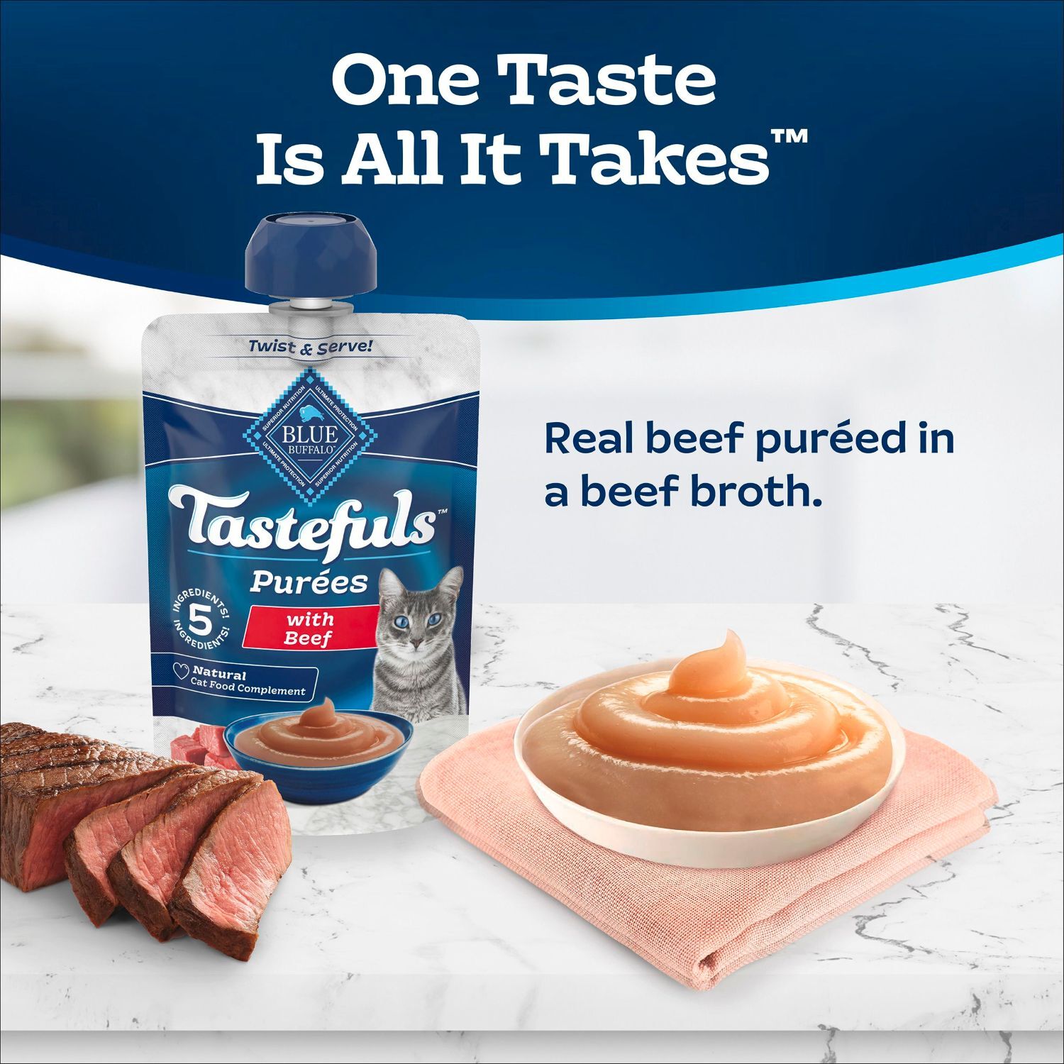 Blue Buffalo Blue Tastefuls Beef Adult Cat Natural Puree, 3-Oz