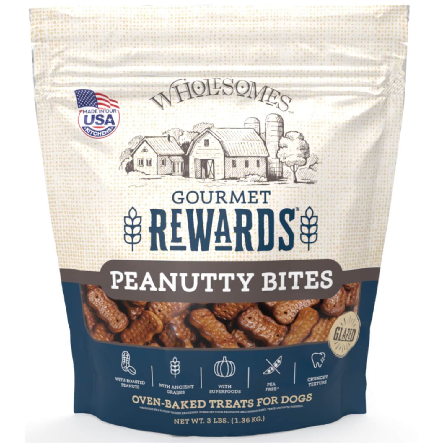 Wholesomes Gourmet Rewards Peanutty Bites Crunchy Dog Treats, 3-Lb Bag