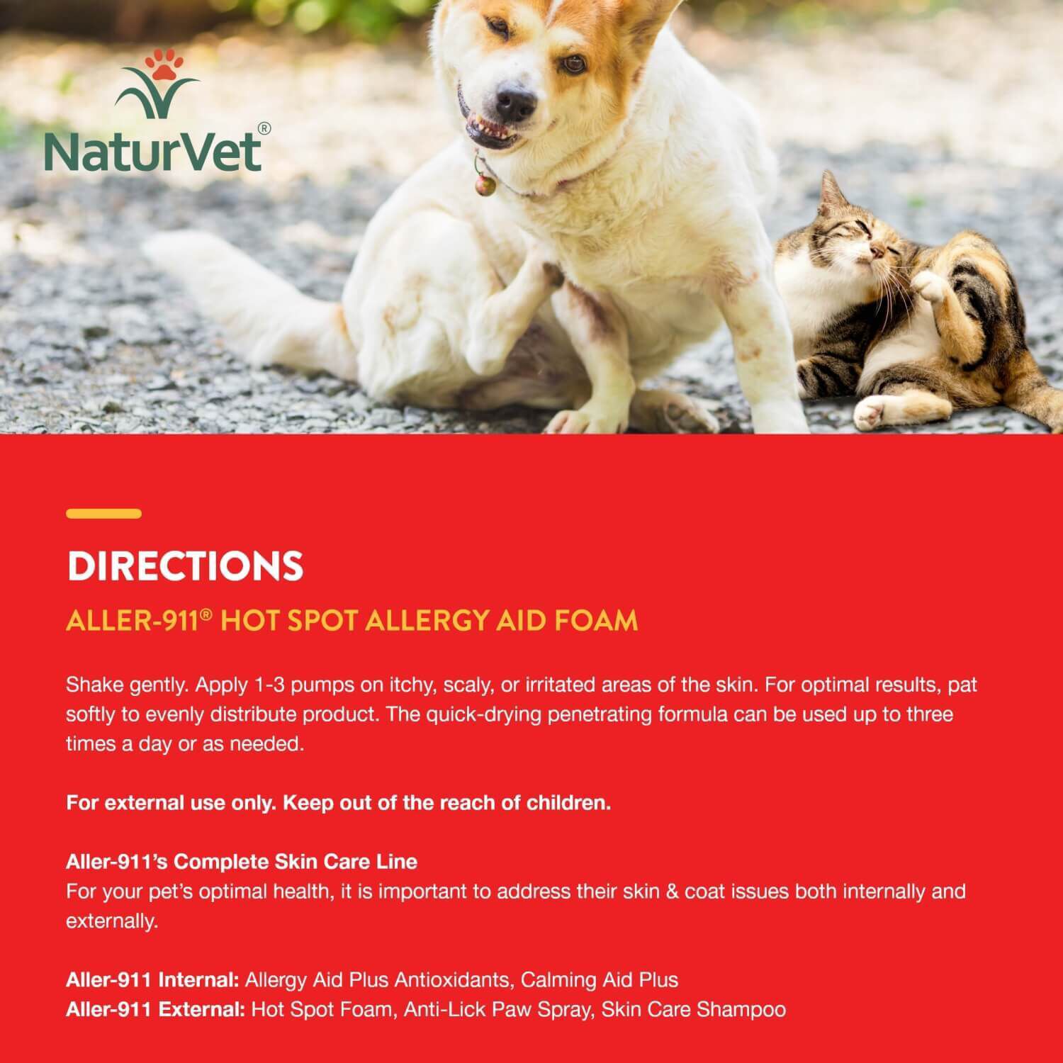 Naturvet Aller-911 Hot Spot Foam For Dogs & Cats, Allergy Aid Plus Aloe Vera