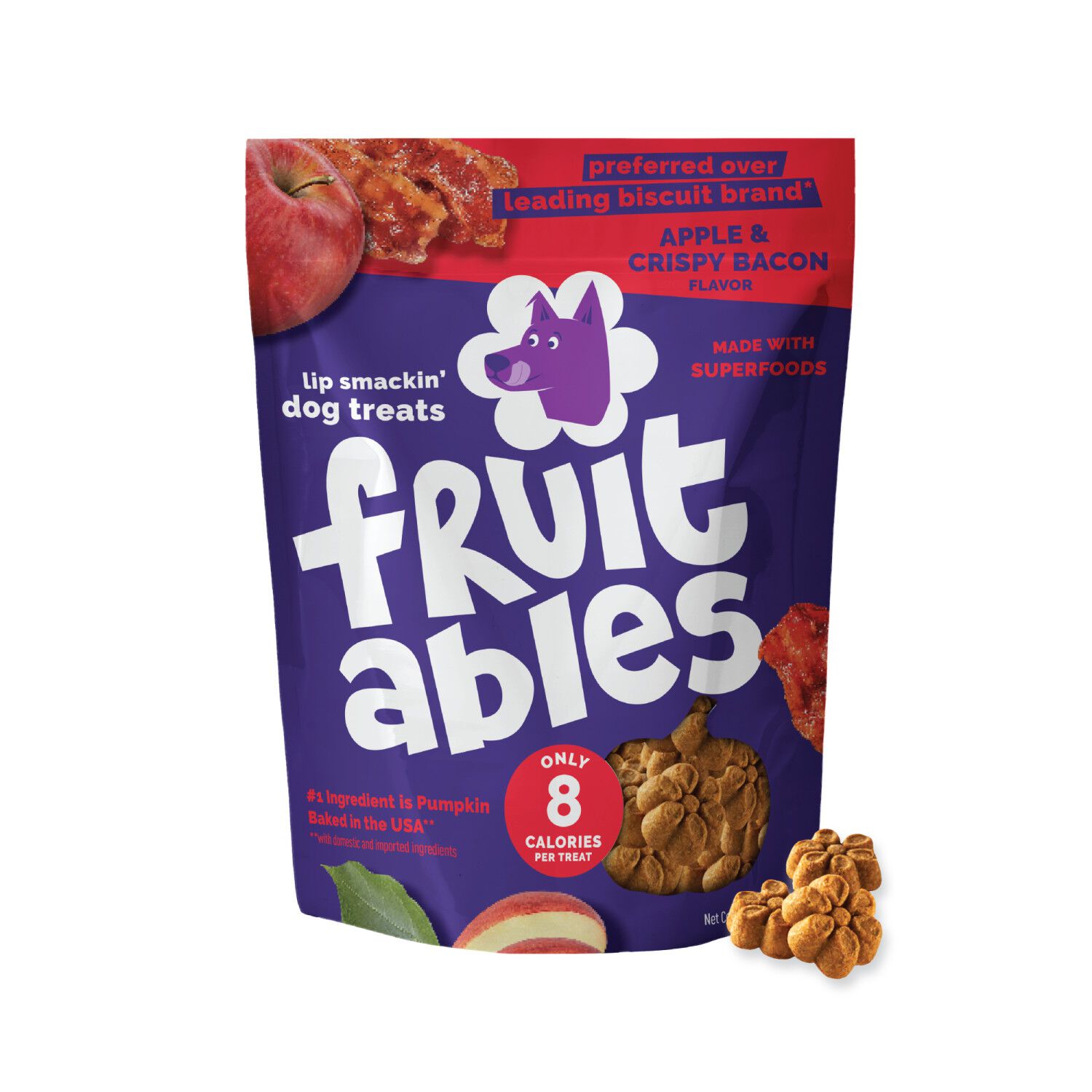Fruitables Low Calorie Baked Crunchy Dog Treats, Bacon & Apple, 12-Oz Bag