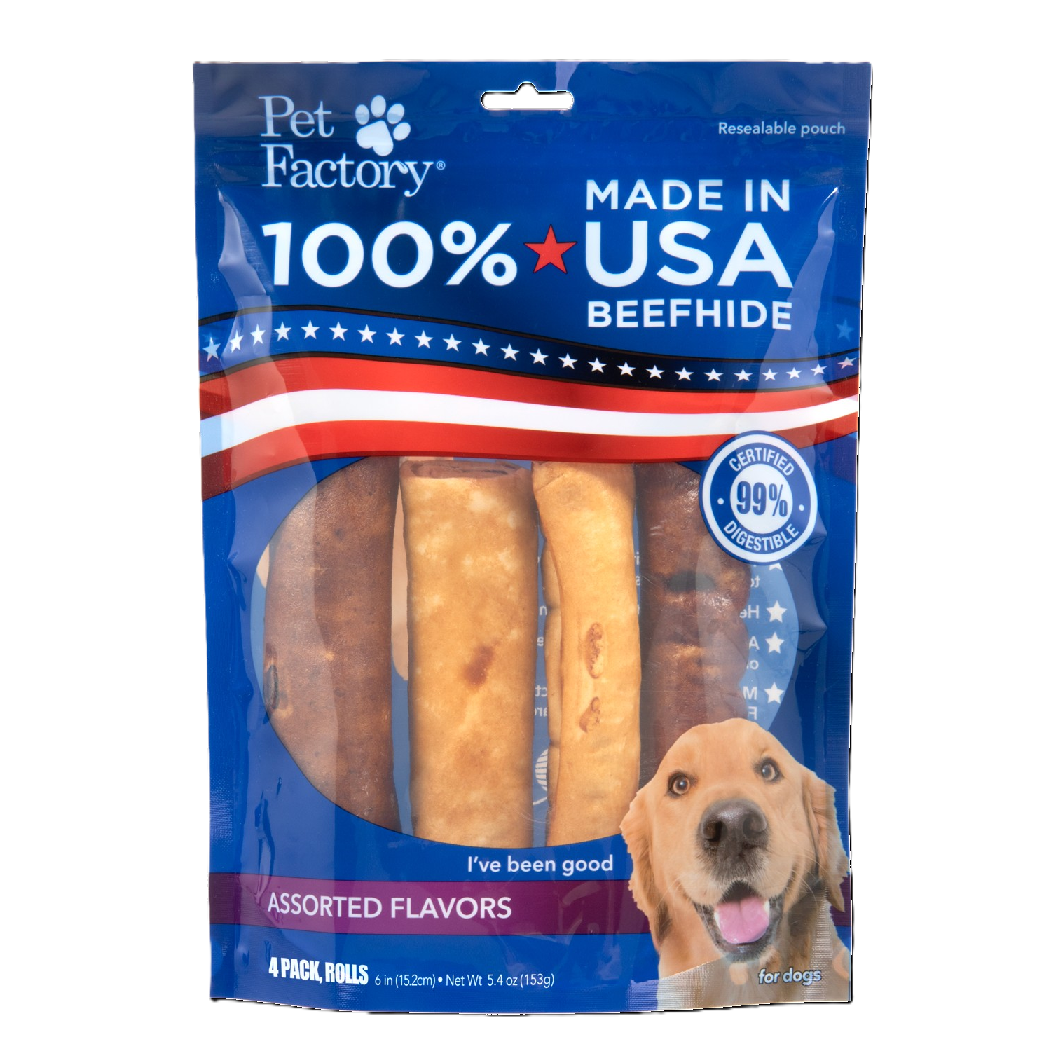 Pet Factory American Beefhide Beef & Chicken Rolls Dog Treats, 5" Pack Of 4
