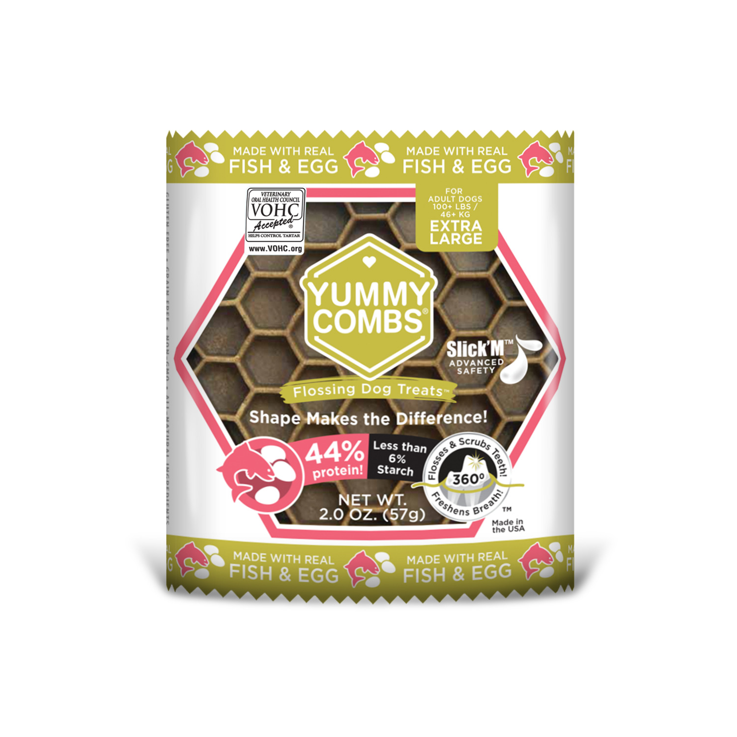 Yummy Combs Extra Large Dog Grain Free Dental Treats, Fish & Egg, 1 Pack