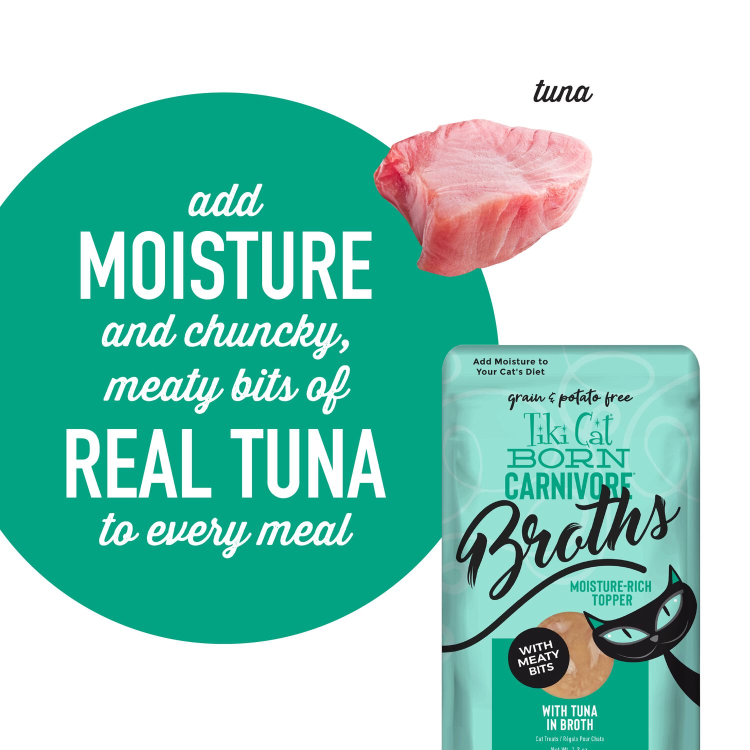 Tiki Cat Born Carnivore Broths Wet Cat Food Topper, Tuna, 1.3-Oz Pouch