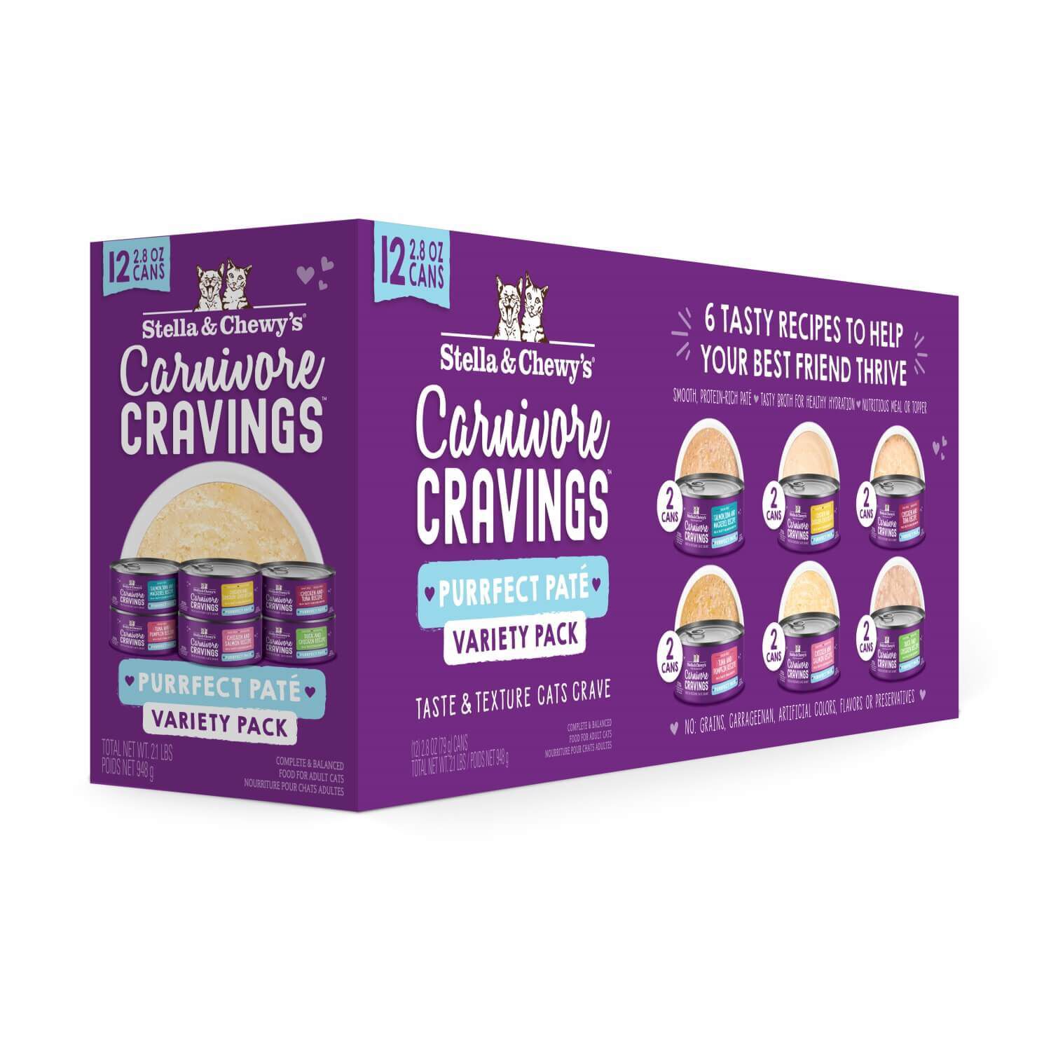Stella & Chewy's Carnivore Cravings Purrfect Pate Canned Wet Cat Food Variety Pack. 2.8 Oz Cans, Case Of 12