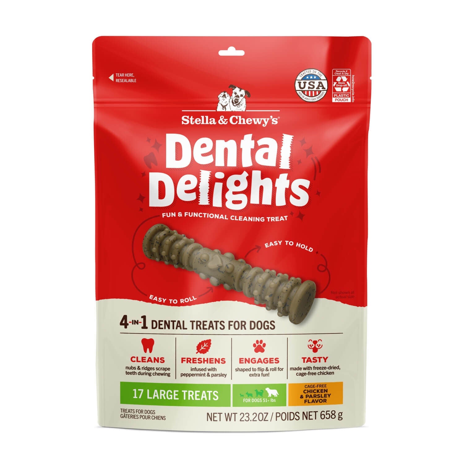 Stella & Chewy's Dental Delights Dog Treats, Large, 17 Count