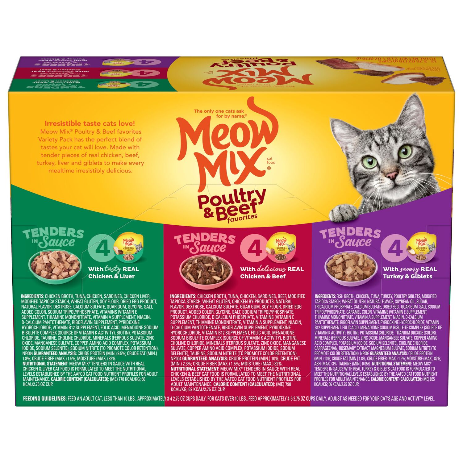 Meow Mix Tenders In Sauce Poultry And Beef Favorites Wet Cat Food Variety Pack, 12-2.75Oz Cups