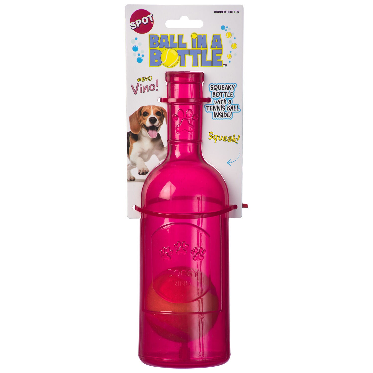 Spot Ball In A Vino Bottle Tough Squeaky Dog Toy, Assorted Colors