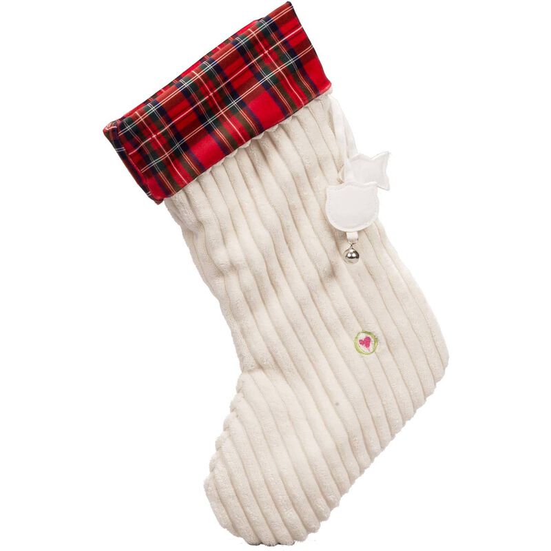 Off White Corduroy Stocking With Tartan Plaid Cuff Cat Toy image number 1