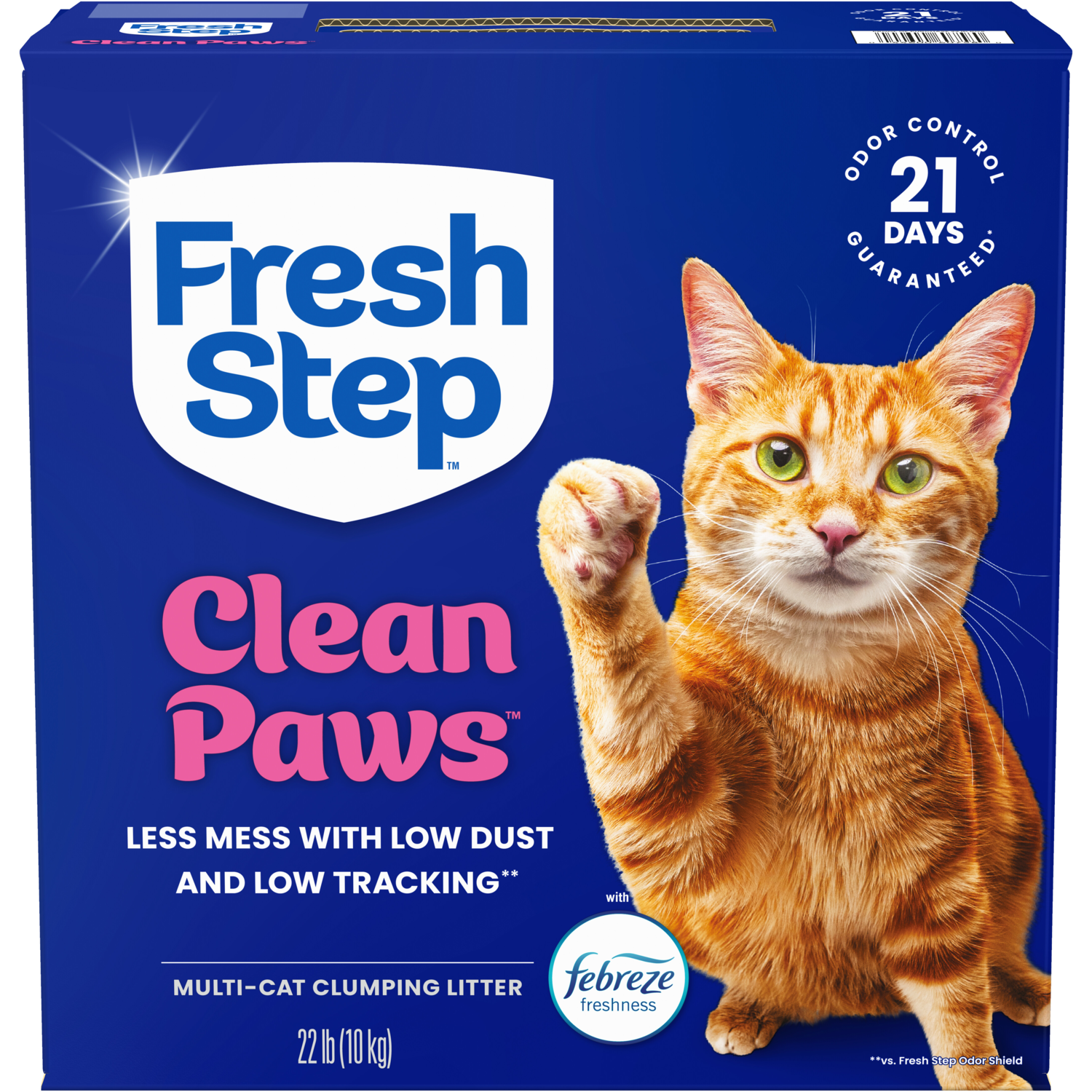 Fresh Step Clean Paws Multi-Cat Clumping Cat Litter With Febreeze Freshness, 22-Lb