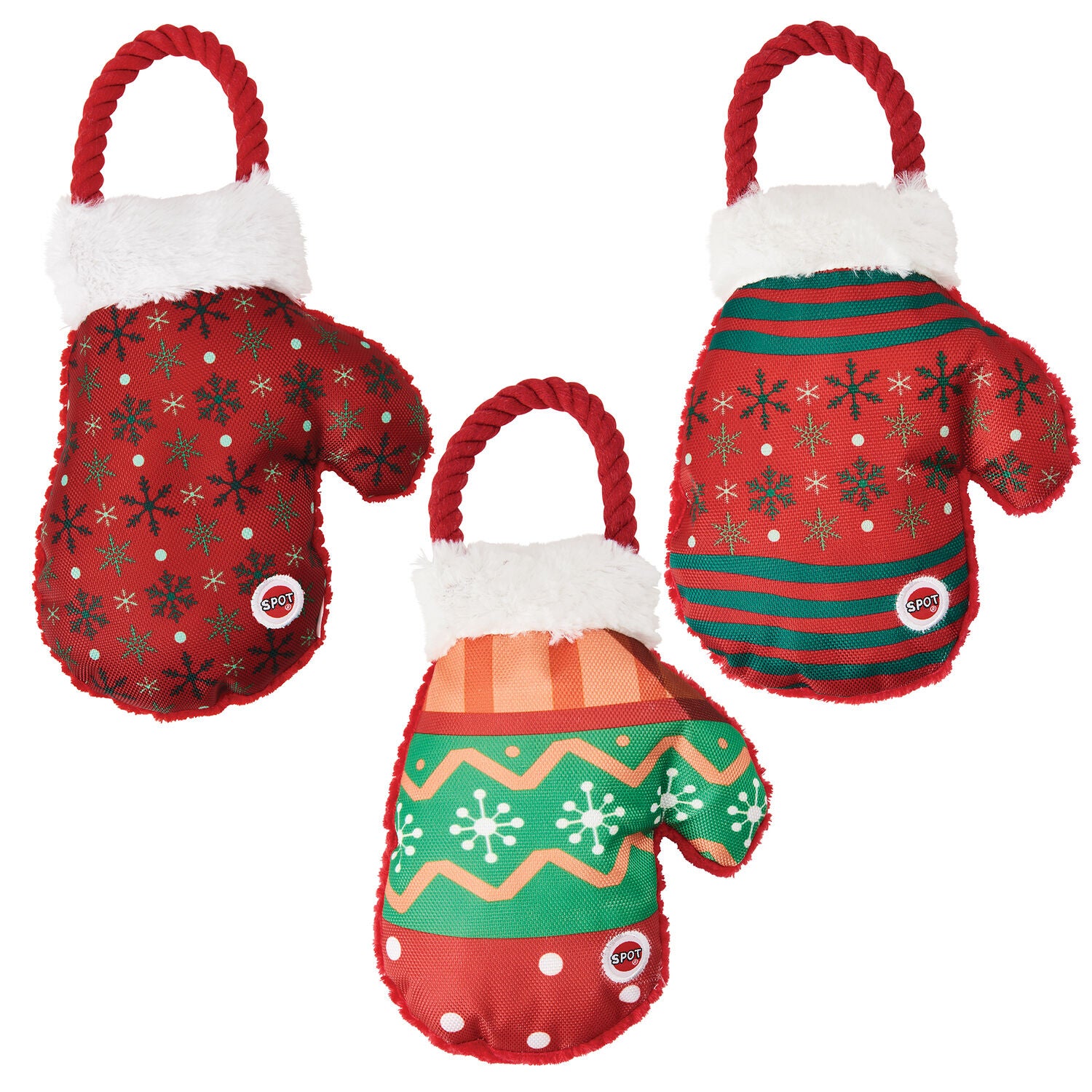 Spot Holiday Snowflake Mittens Dog Toy, 12", Assorted