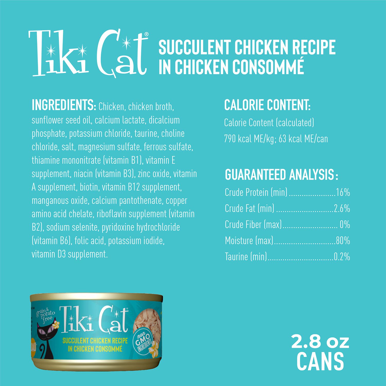 Tiki Cat Luau Wet Cat Food, Succulent Chicken, 2.8-Oz Can 12-Count