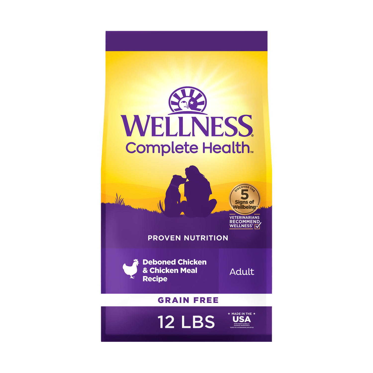Wellness Complete Health Dry Dog Food, Grain-Free, Natural, Chicken Recipe, 12-Pound Bag