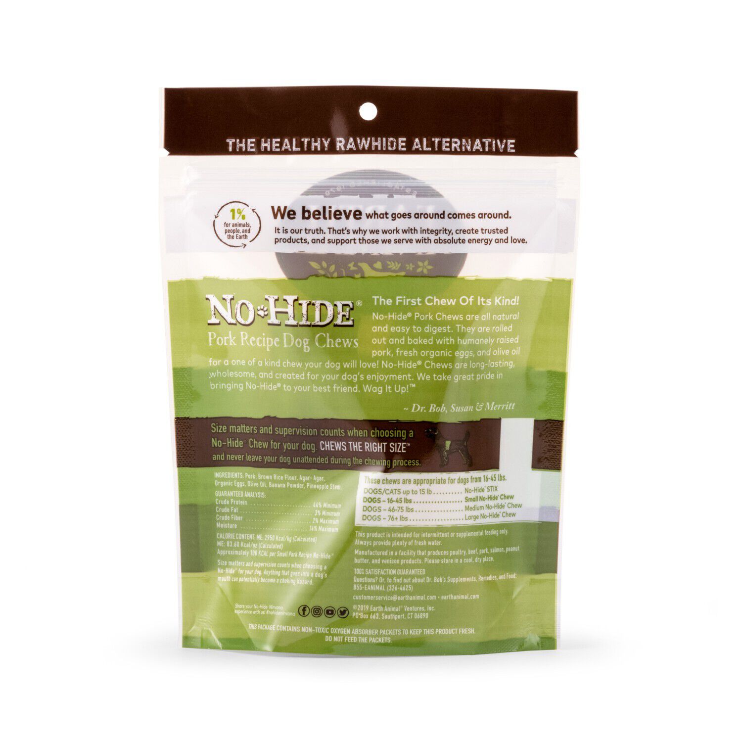 Earth Animal No-Hide Rawhide Alternative Dog Treat Chew, Pork Recipe, 2 Pack