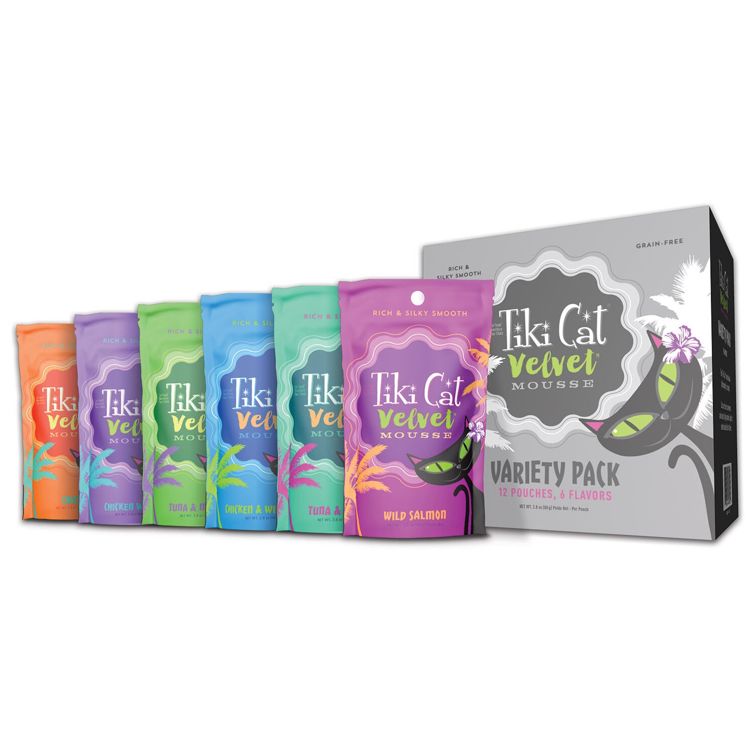 Tiki Cat Velvet Mousse Wet Cat Food Variety Pack Cat Food, 12 2.8Oz Pouches