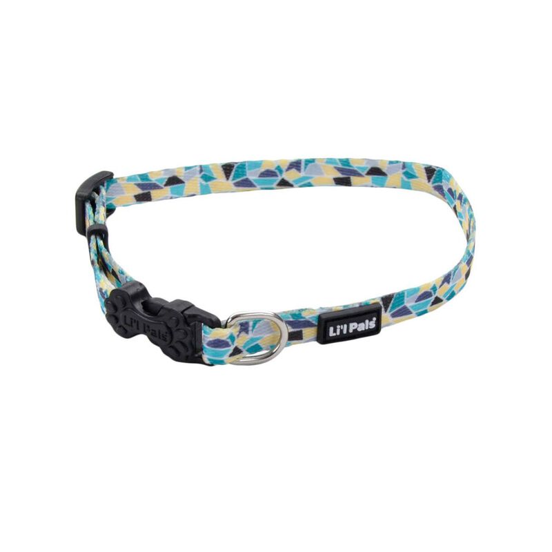 Coastal Pet Lil Pals Adjustable Patterned Dog Collar, Teal Yellow Grey Strained Glass, 3/8"X8" 12"