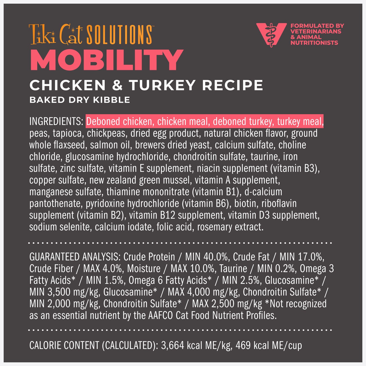 Tiki Cat Solutions Dry Cat Food, Mobility, Chicken & Turkey Recipe, 2.8-Lb Bag
