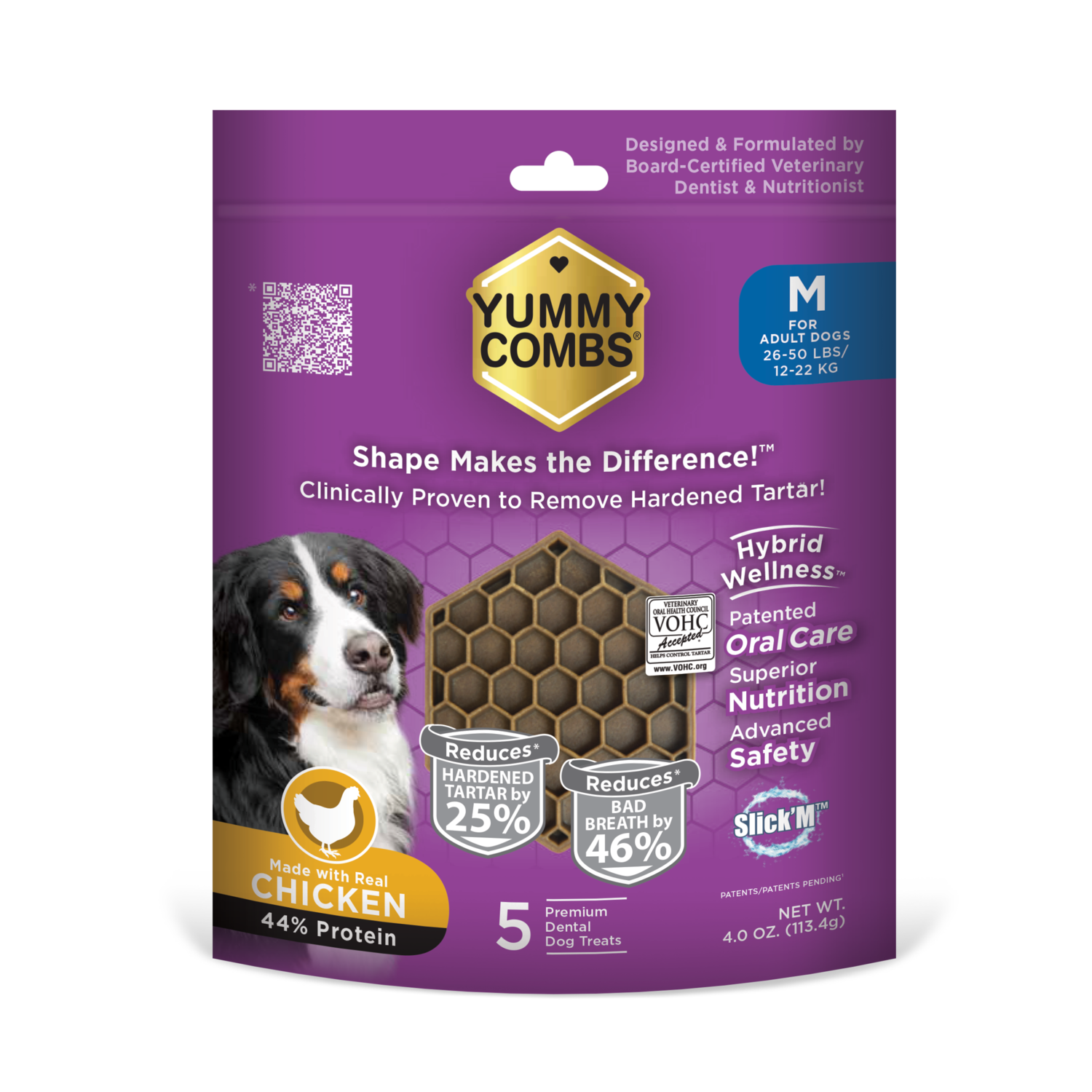 Yummy Combs Grain-Free Protein-Rich Medium Sized Dental Dog Treats - 12-Oz, 15-Count