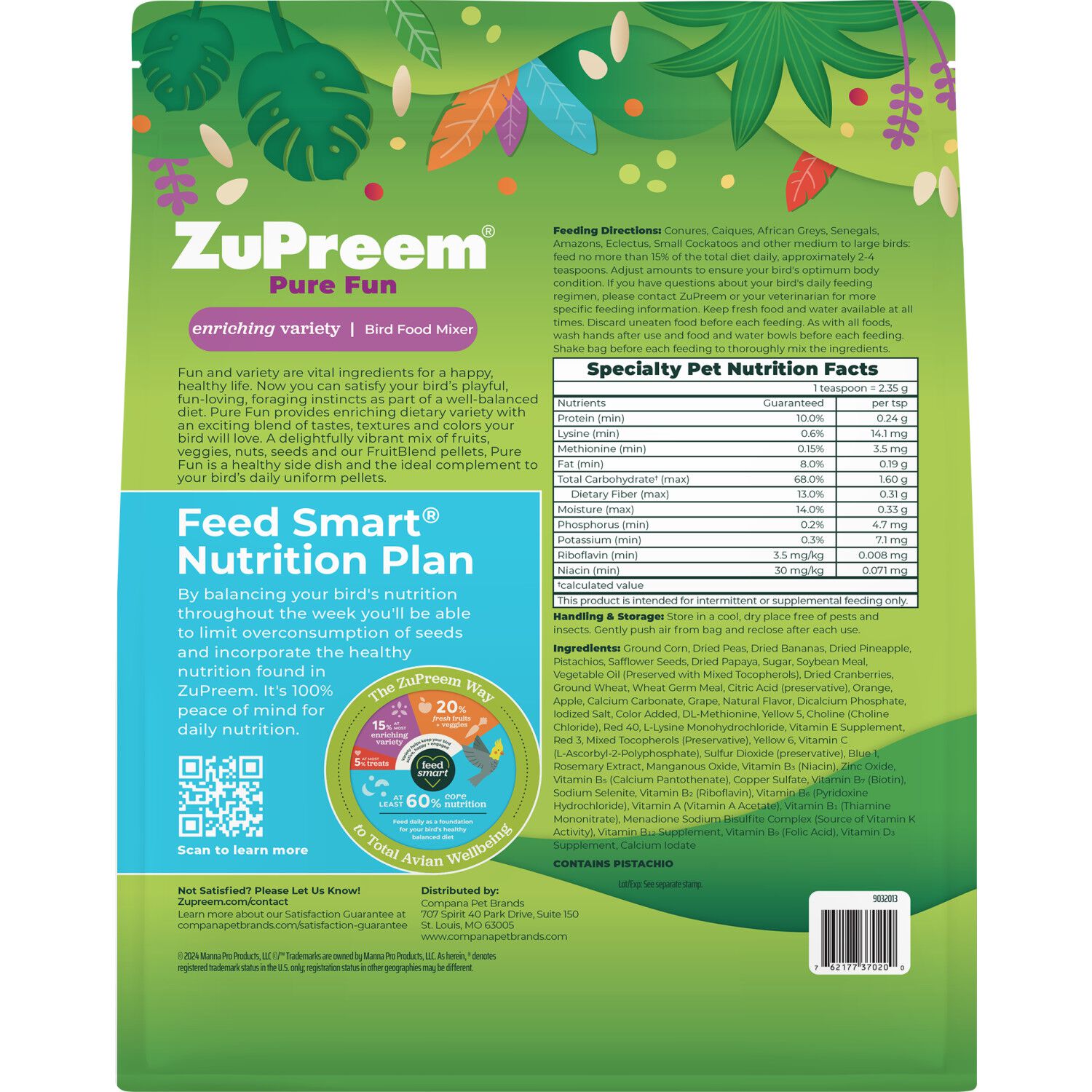 Zupreem Pure Fun Bird Food For Parrots & Conures, 2-Lb
