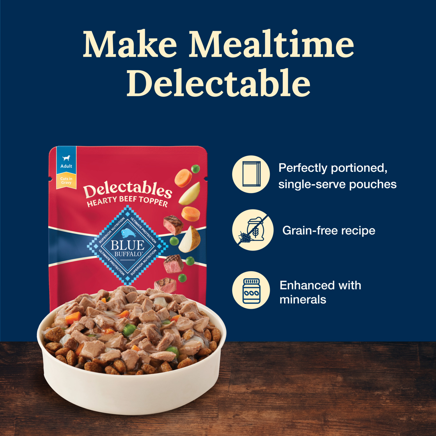 Blue Buffalo Delectables Hearty Beef Cuts In Gravy Natural Wet Dog Food Topper, 3-Oz