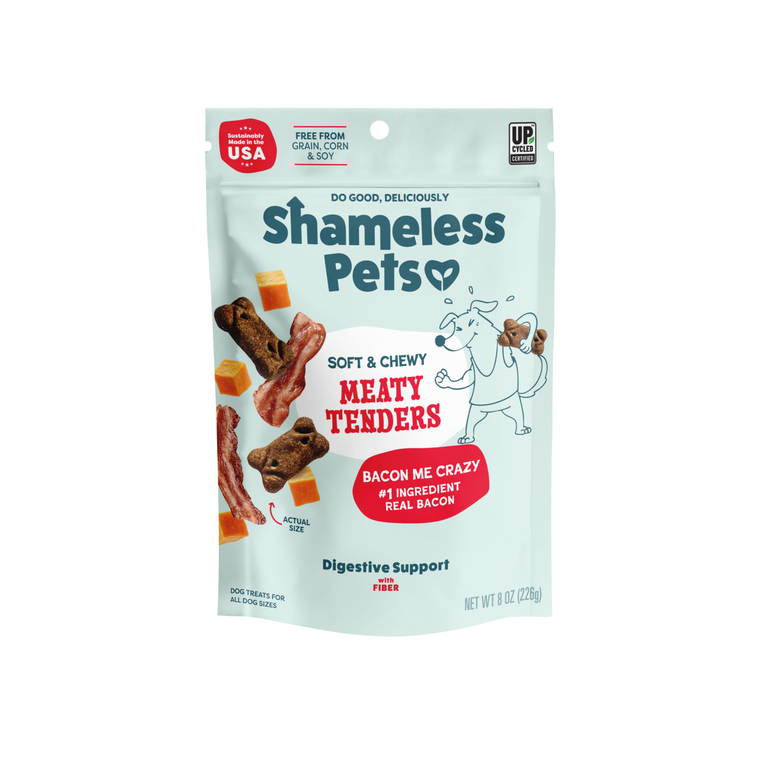 Shameless Pets Meaty Tenders Digestive Support Soft & Chewy Dog Treats, Bacon Me Crazy Recipe, 8-Oz