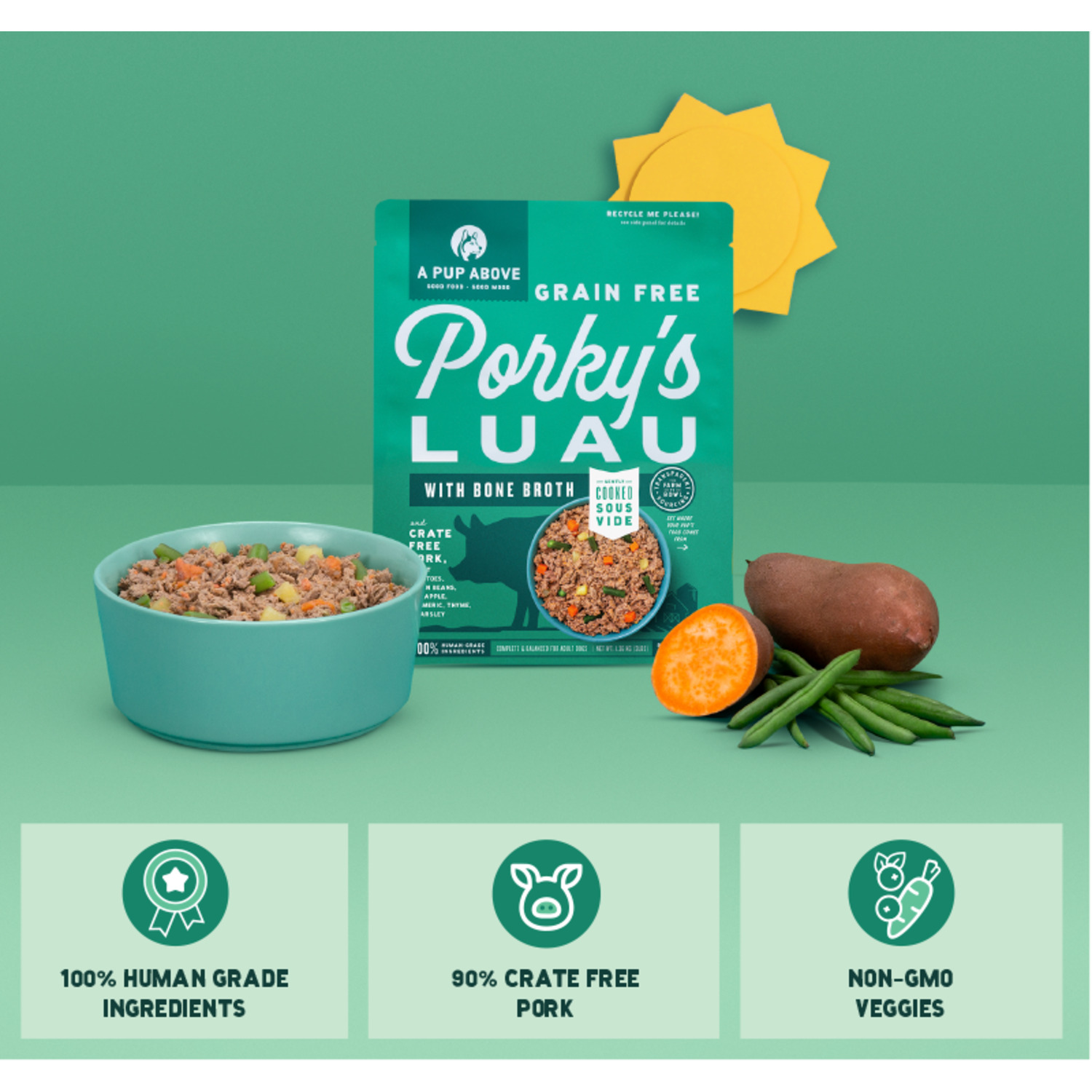 A Pup Above Gently Cooked Grain-Free Frozen Dog Food, Porky's Luau With Bone Broth, 7-Lb
