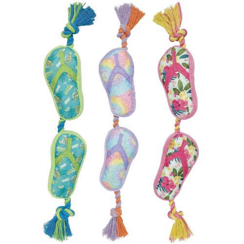 Margaritaville Rope Flip Flop Plush Squeaky Dog Toy, Assorted Colors