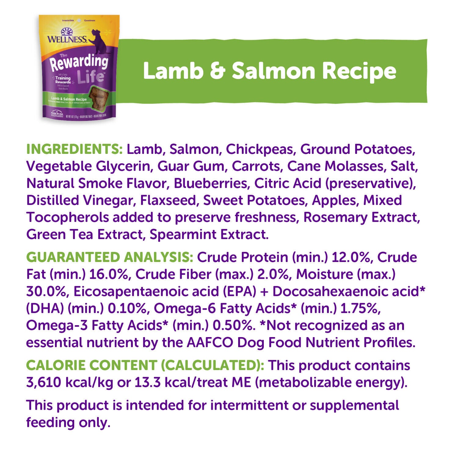 Wellness Rewarding Life Dog Treats, Natural, Training Treat, Grain Free, Soft Lamb & Salmon, 6 Ounce Bag