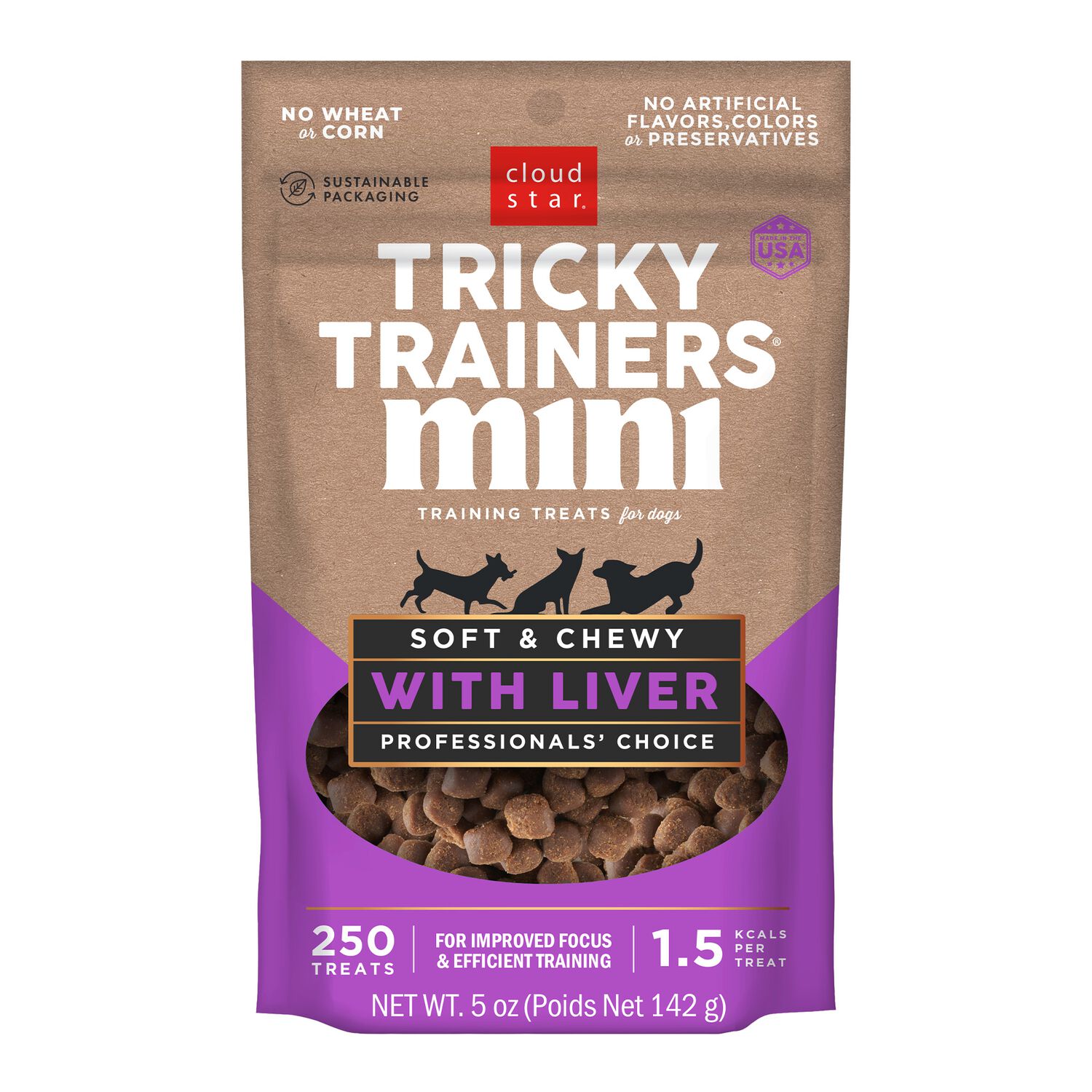 Tricky Trainers Mini Soft & Chewy Training Bites Dog Treats, Liver, 5-Oz
