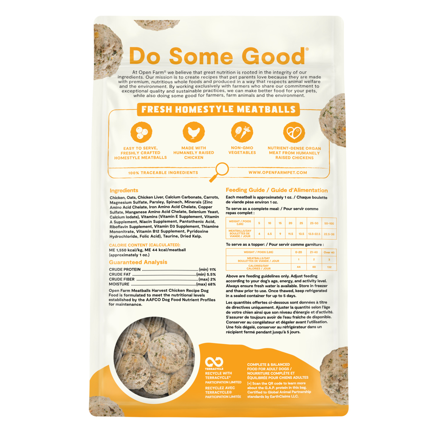 Open Farm Freshly Crafted Meatballs Frozen Dog Food - Harvest Chicken Recipe