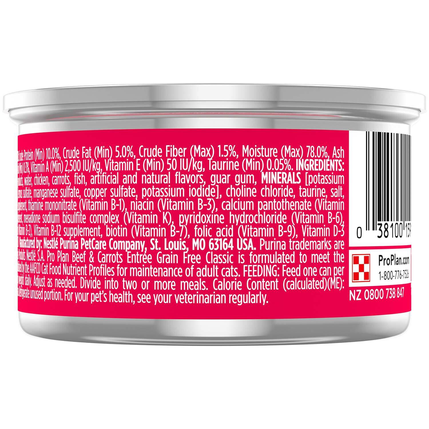Purina Pro Plan Grain Free Classic Adult Beef & Carrots Entree Cat Food, 3-Oz Can Pack Of 24