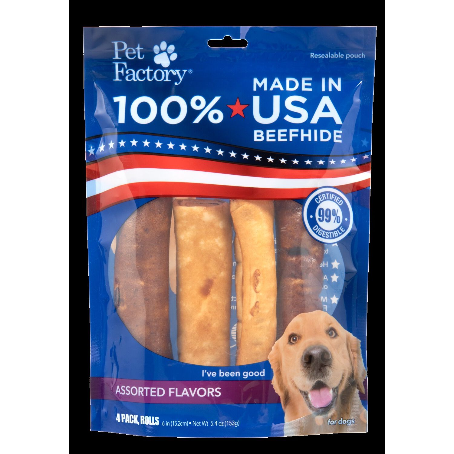 Pet Factory American Beefhide Beef & Chicken Rolls Dog Treats, 5" Pack Of 4