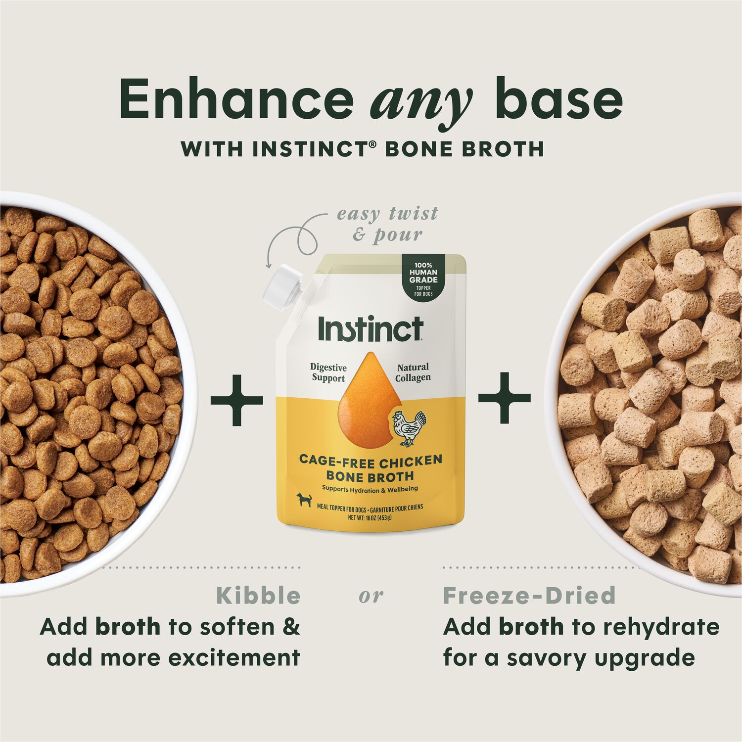 Instinct Cage-Free Chicken Bone Broth Dog Food Topper, 16-Oz Resealable Pouch
