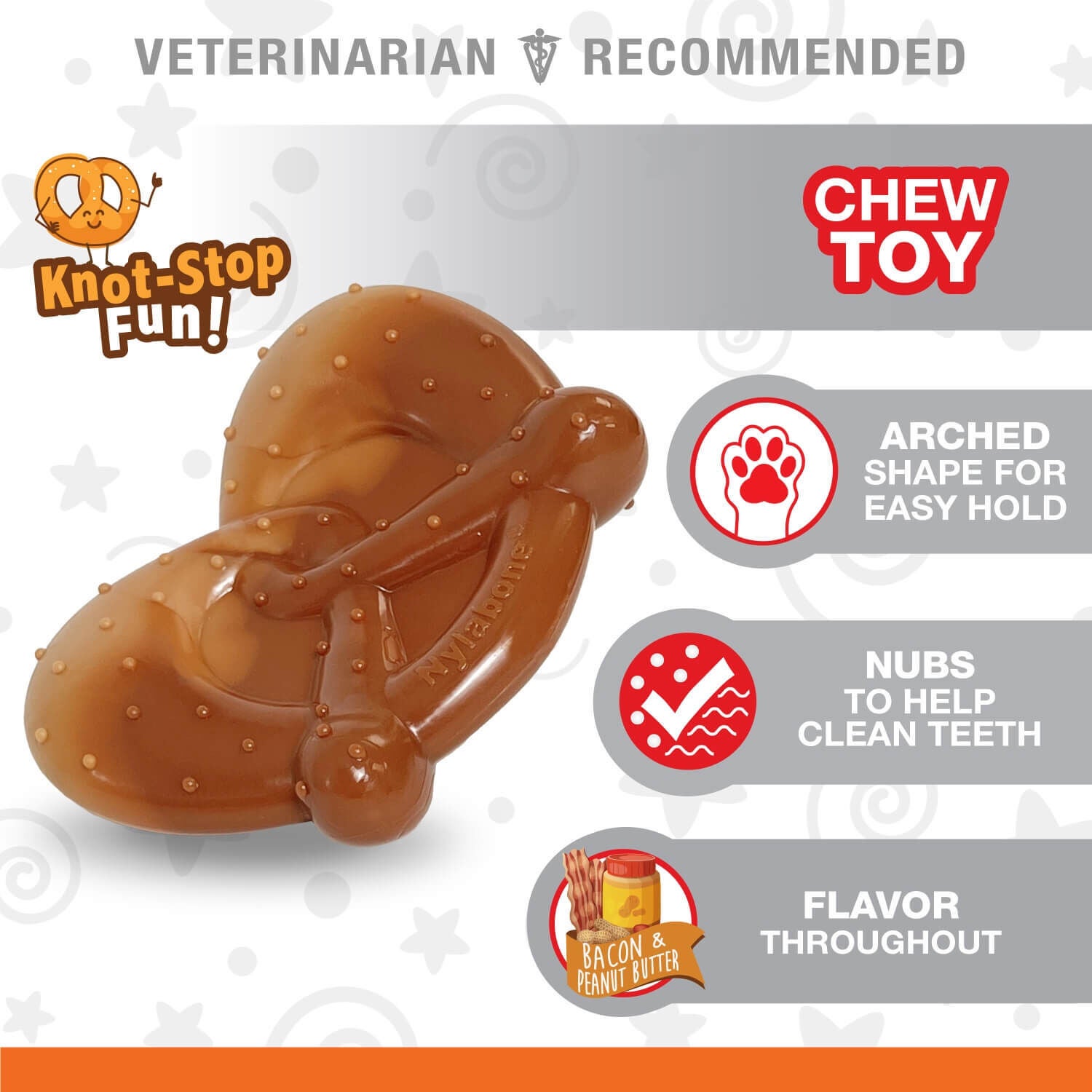 Nylabone Power Chew Pretzel Dog Toy - Bacon & Peanut Butter Flavor