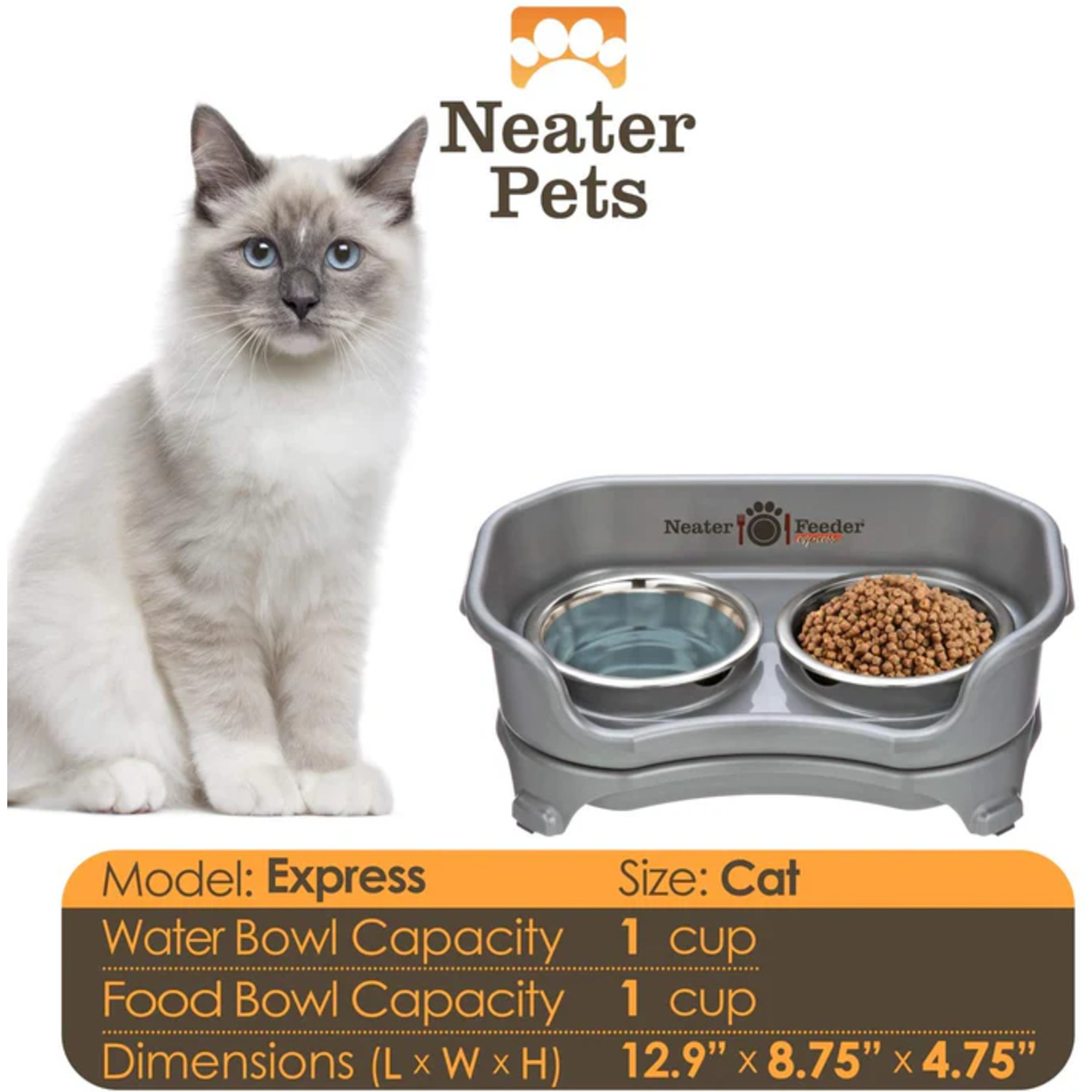 Neater Feeder Express Elevated Cat Feeder W/ Stainless Steel Bowls