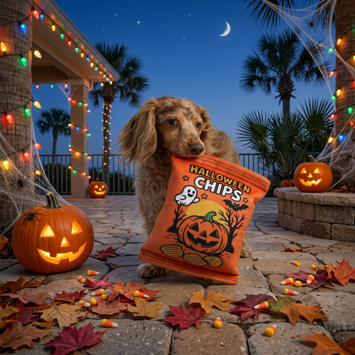 Aristopet Halloween Chips Bag Squeak And Crinkle Plush Dog Toy