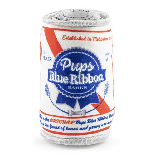 Haute Diggity Dog Pups Blue Ribbon Beer Can Squeaky Plush Dog Toy