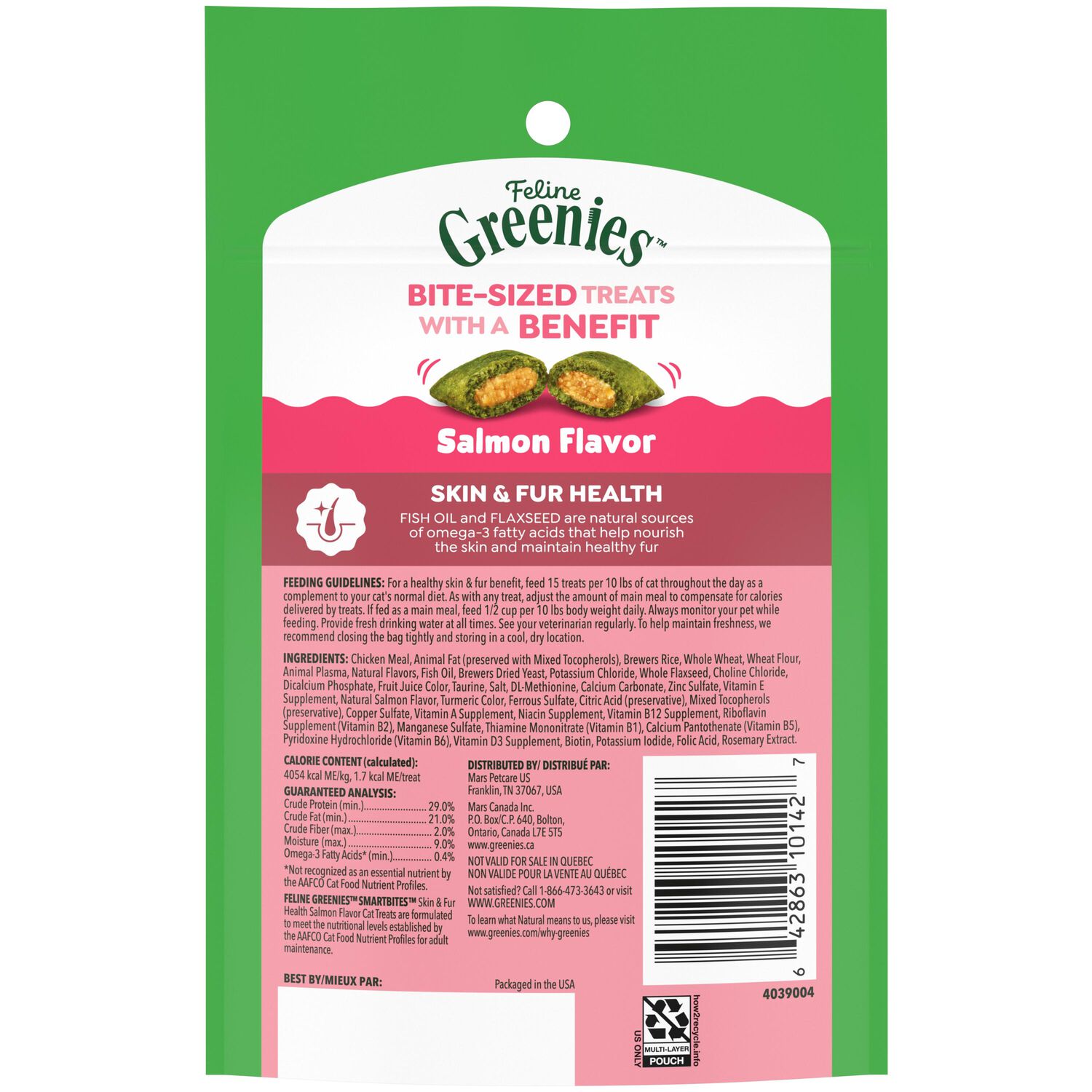 Greenies Feline Smartbites Skin & Fur Health Salmon Flavor Cat Treats, 2.1-Oz