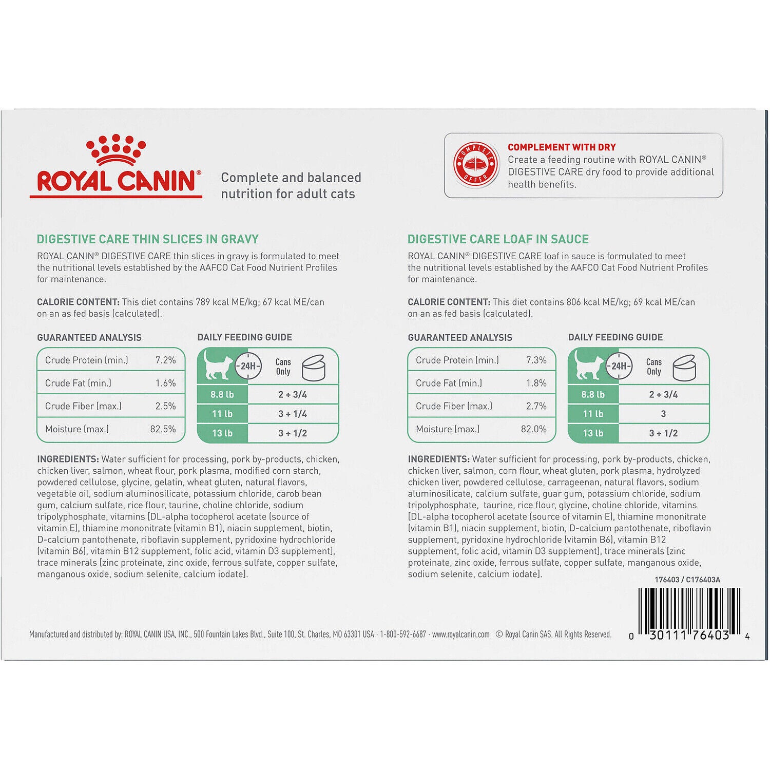 Royal Canin Feline Care Nutrition Digestive Care Adult Thin Slices In Gravy And Loaf In Sauce Variety Pack Cat Food, 3 Oz, 12-Pack