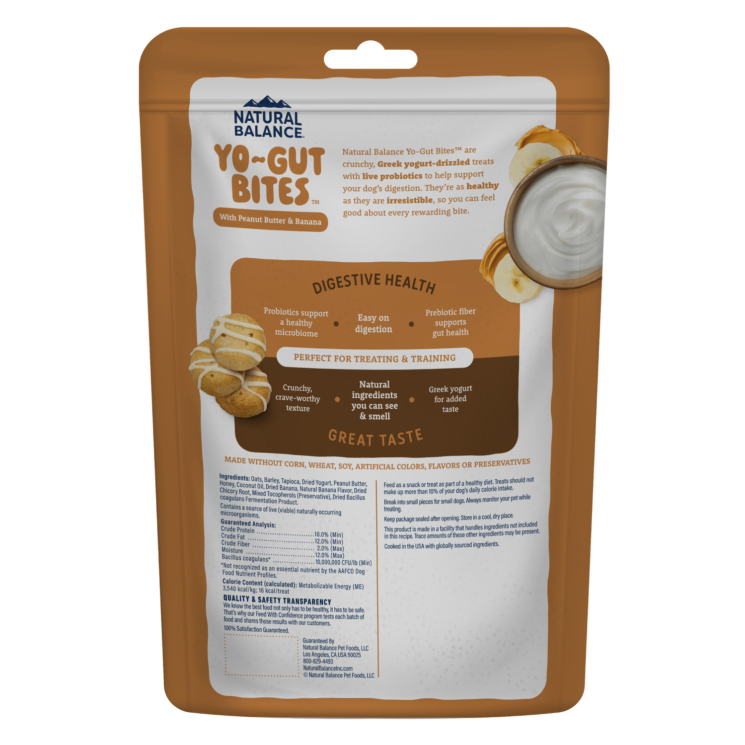 Natural Balance Yo-Gut Bites Biscuit Dog Treats, Peanut Butter & Banana With Greek Yogurt Drizzle, 4.5-Oz Bag
