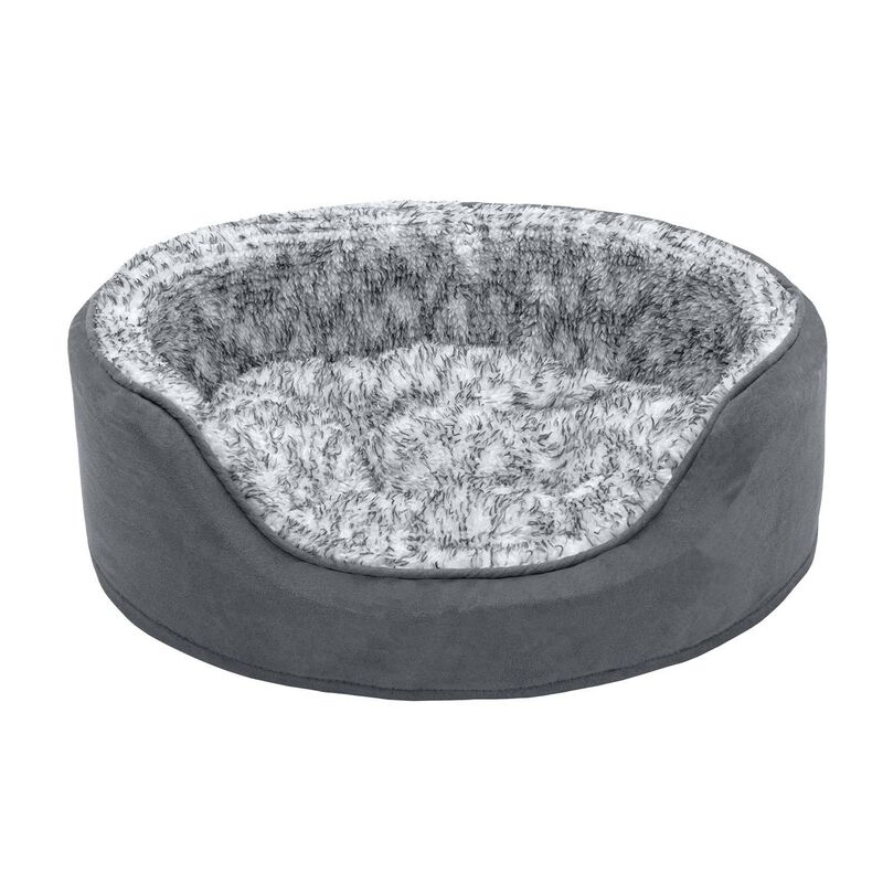Furhaven Two Tone Fur & Suede Oval Dog & Cat Bed - Gray