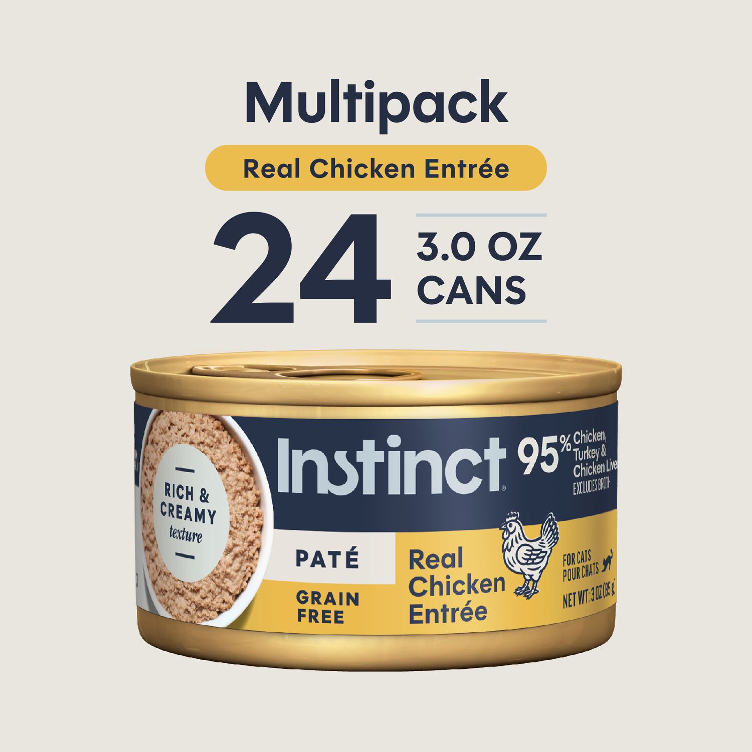 Instinct Original Grain-Free Pate Wet Cat Food,  Chicken Recipe, 3-Oz Can Pack Of 24