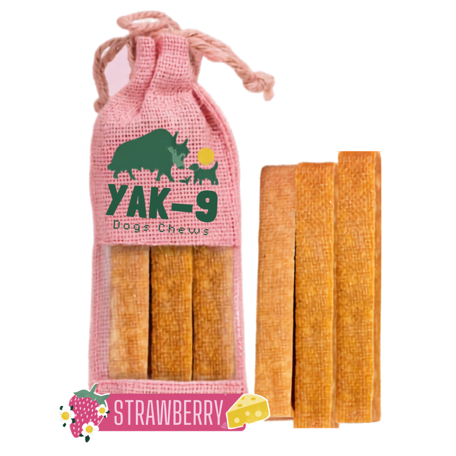 Yak9 Chews Natural Yak Cheese Chews Dog Treats, Strawberry, Small, 3-Pack