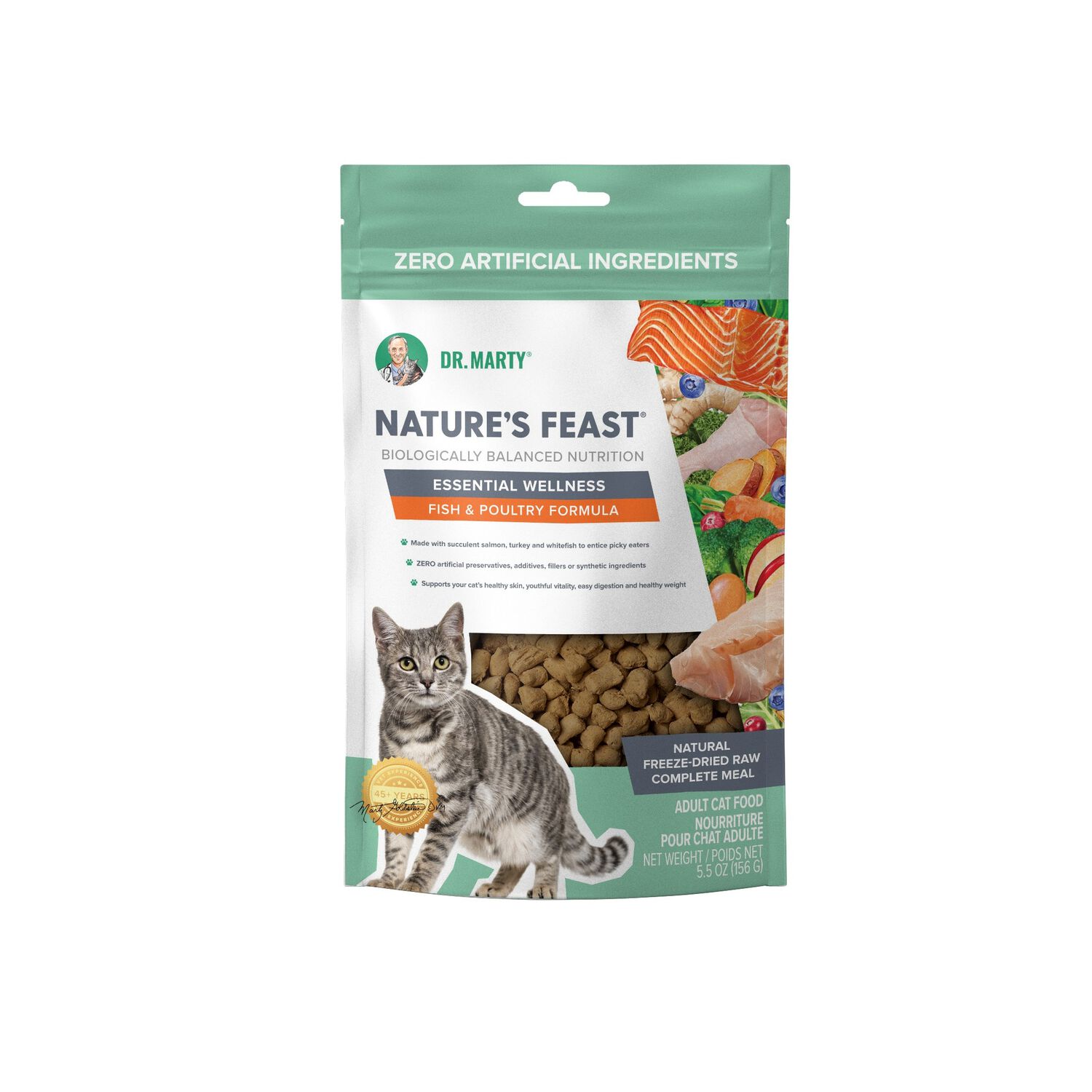 Dr. Marty Nature's Feast Essential Wellness Fish & Poultry Formula Freeze-Dried Raw Cat Food, 5.5-Oz Bag