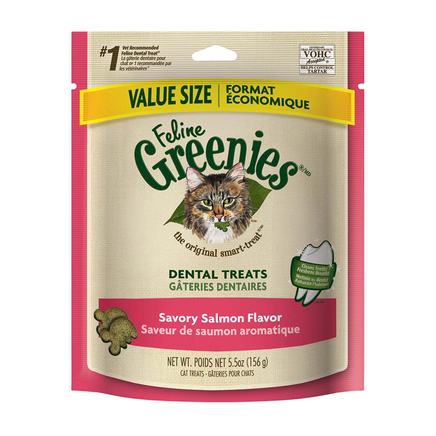 Greenies Feline Adult Cat Dental Treats, Savory Salmon, 4.6-Oz Bag
