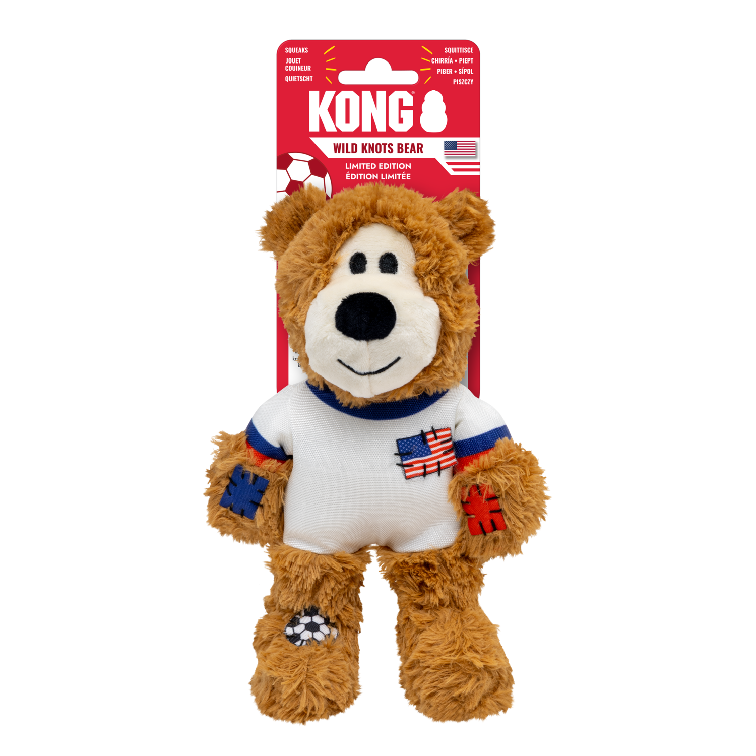 Kong Wild Knots Sport Soccer Bear Plush Tug Dog Toy, Usa