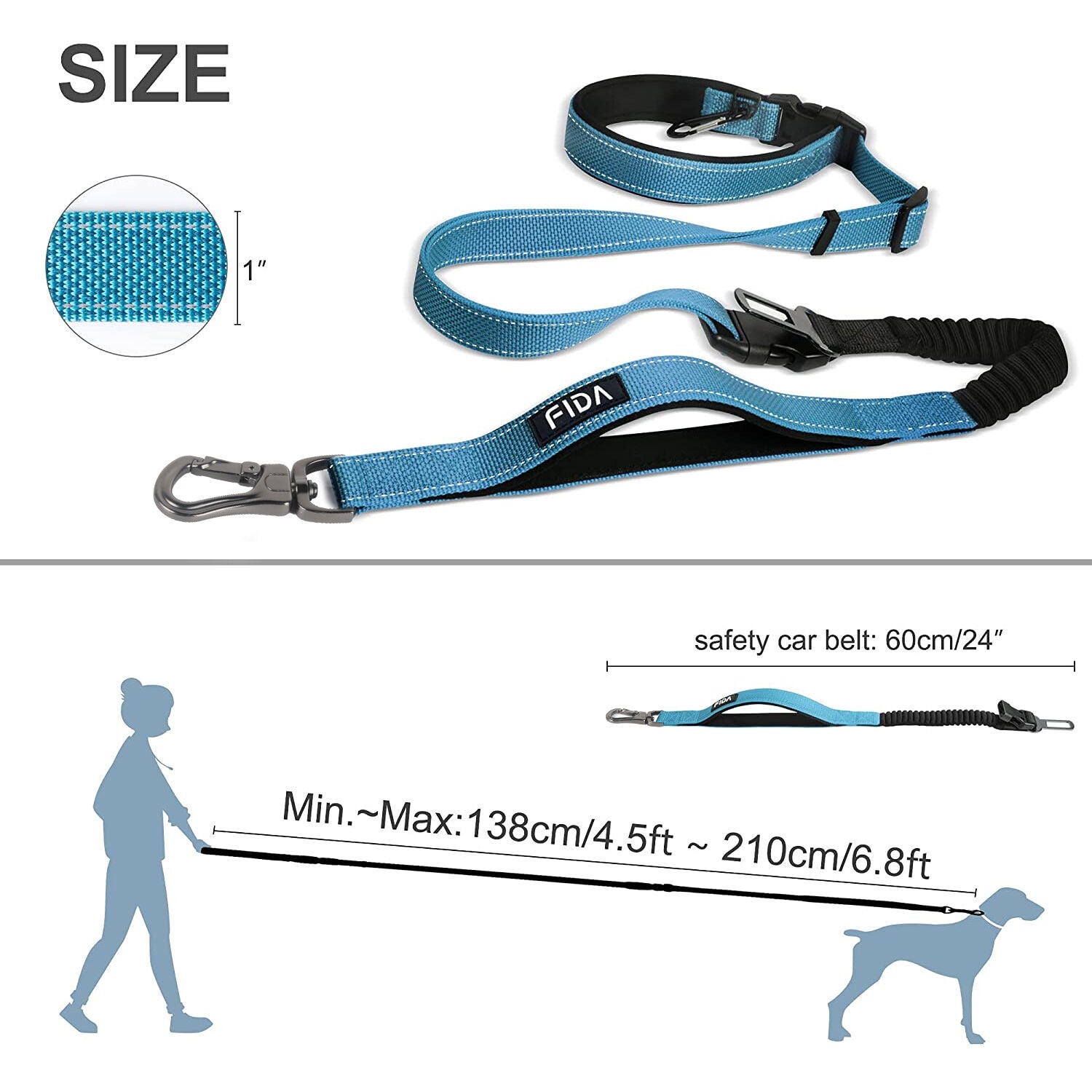 Fida Pet 6-In-1 Feature Dog Leash, Blue