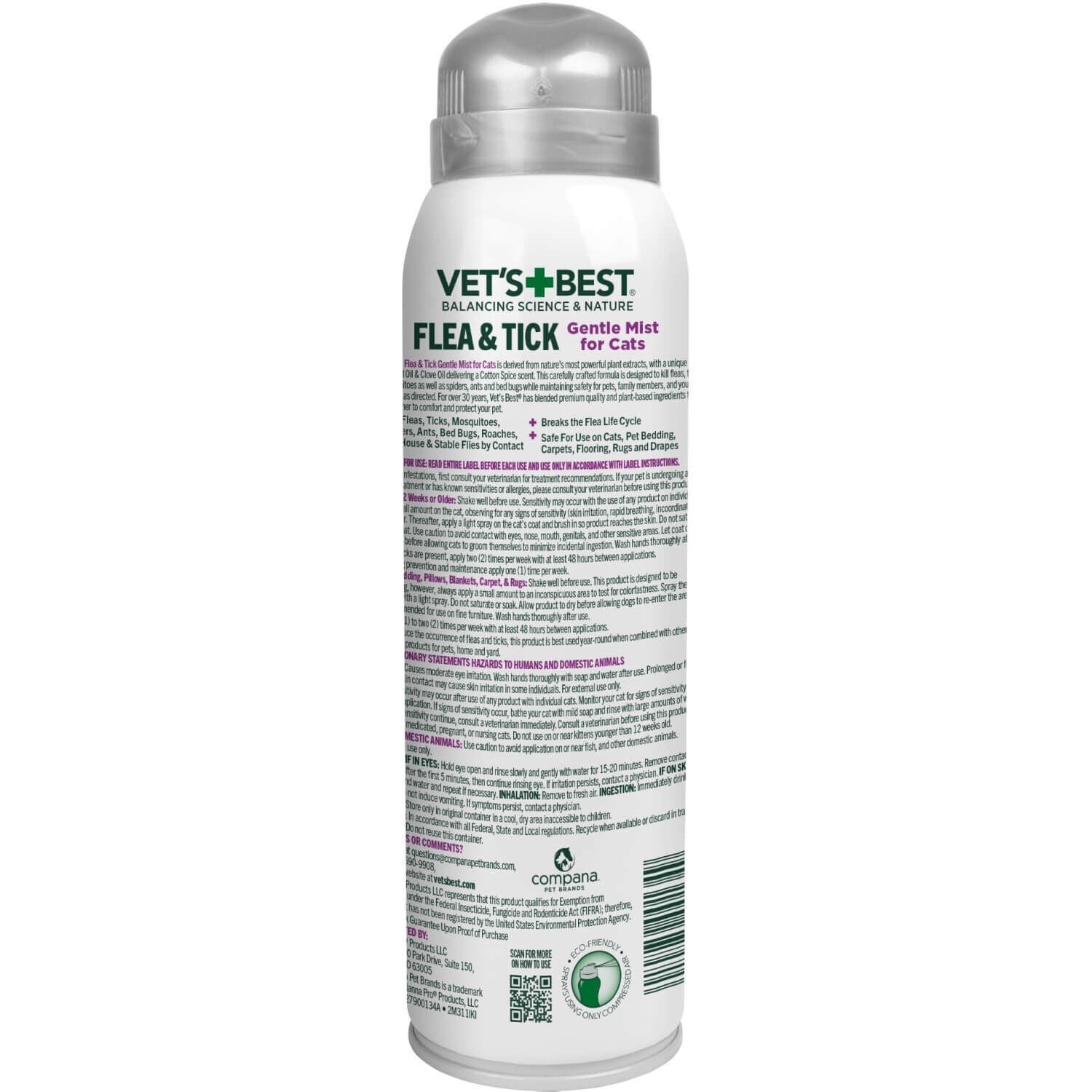Flea & Tick Gentle Mist Spray For Cats Vet'S Best 6.3oz Pet Supermarket