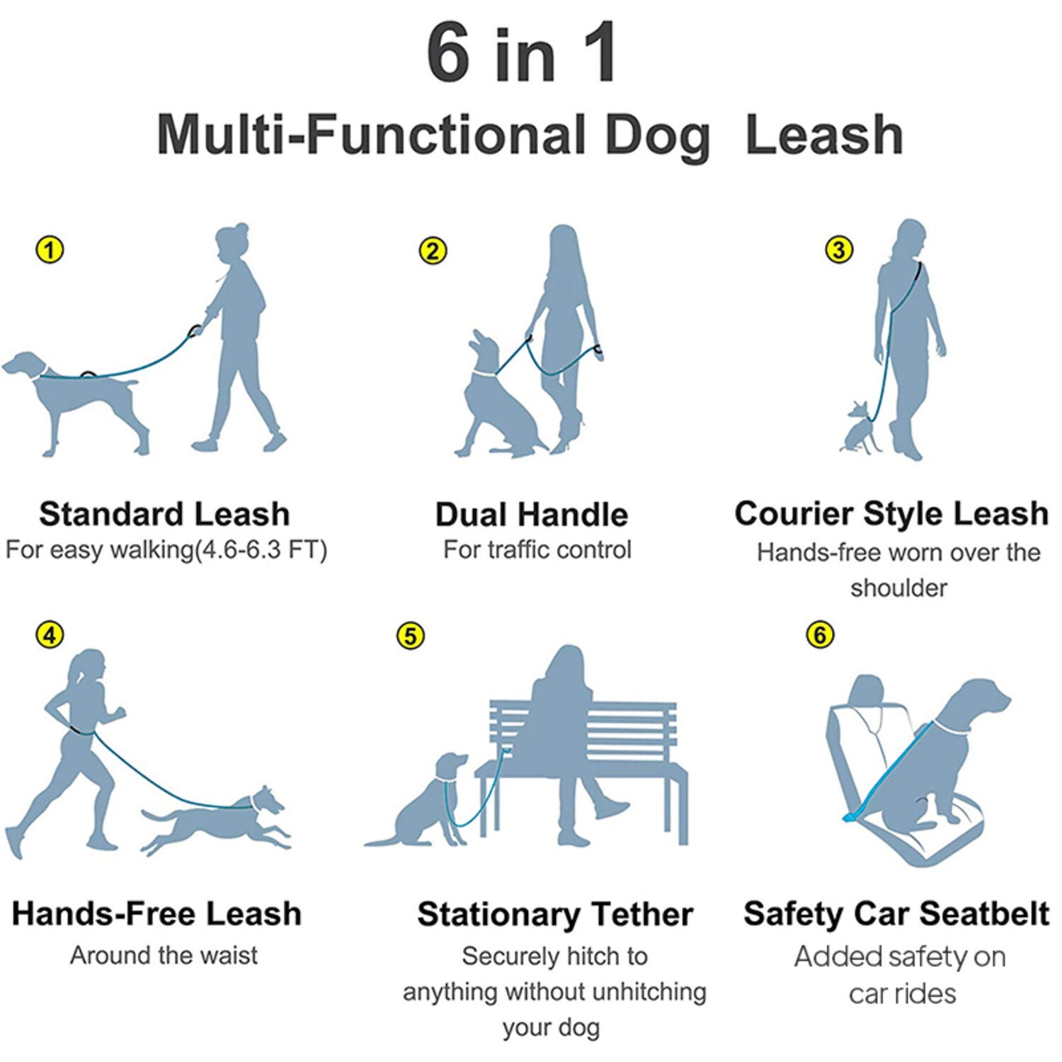 Fida Pet 6 In 1 Multi-Functional Dog Leash, Red