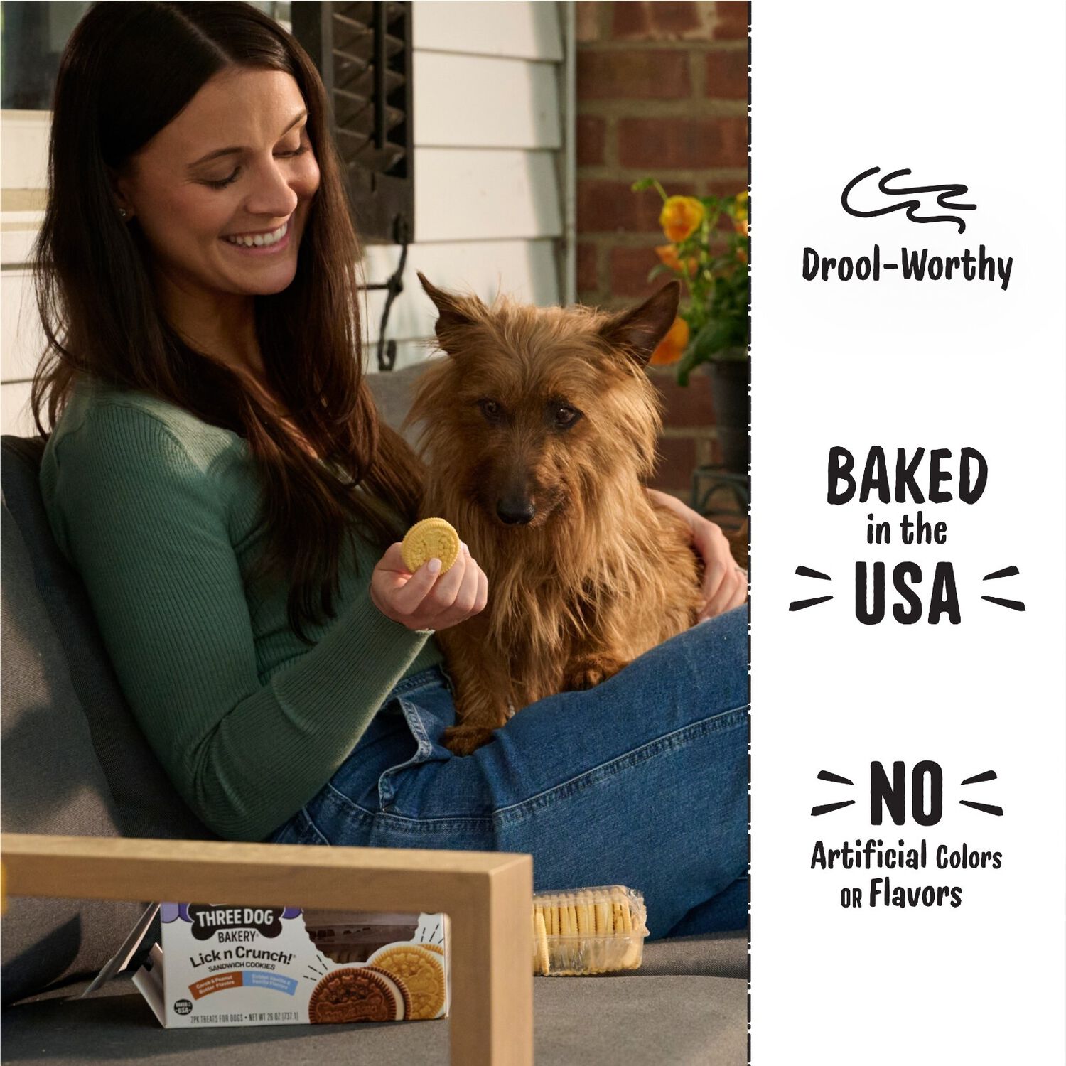 Three Dog Bakery Lick'n Crunch Sandwich Cookies Carob & Peanut Butter Flavors & Golden & Vanilla Flavor Biscuit Dog Treats, 26-Oz Package